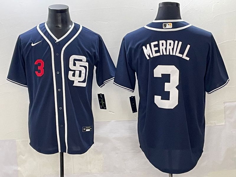 Men 2025 San Diego Padres #3 Merrill Dark Blue Game Nike MLB Jersey style 4